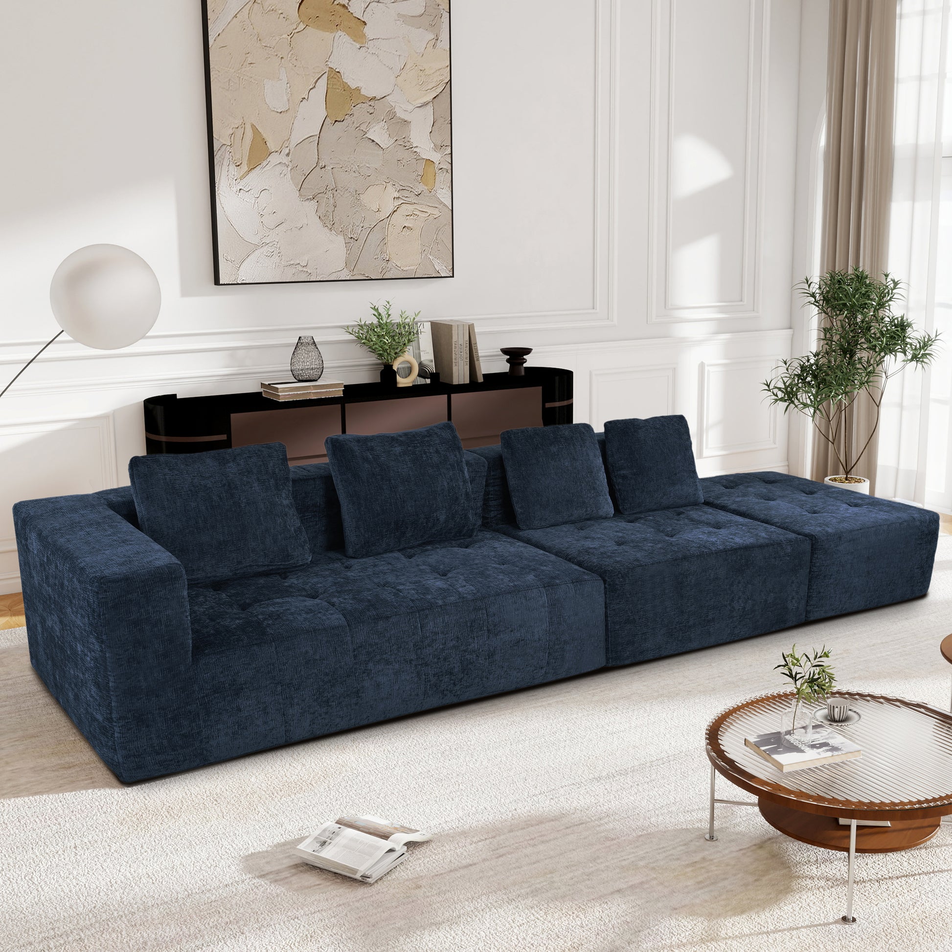 Modern Large Removable Modular Sofa, 3 Piece Set With Free Combination, Includes 4 Cushions, Ideal For Living Room, Bedroom, Apartment Dark Blue Polyester 3 Seat