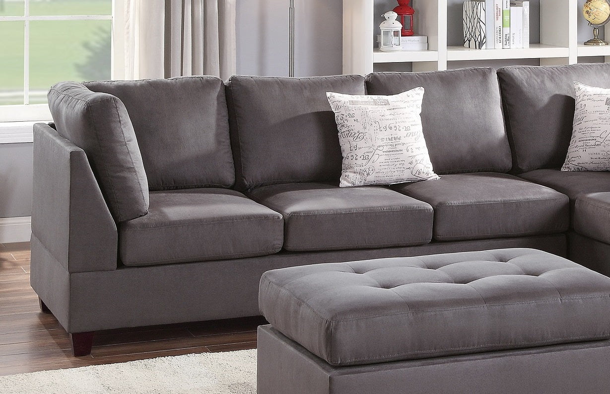 Contemporary 3Pc Reversible Sectional Sofa Set W Ottoman Grey Microfiber Cushion Sofa Chaise Ottoman Couch Pillows Grey Microfiber Wood Primary Living Space Cushion Back Contemporary,Modern L Shaped Rubberwood Particle Board 5 Seat