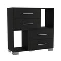 Krista Dresser, Two Open Shelves, Four Drawers Black Black Bedroom Modern Particle Board Particle Board