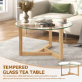 Picture Round Glass Coffee Table Modern Cocktail Table Easy Assembly With Tempered Glass Top & Sturdy Wood Base, Natural Old Sku: Wf190112Aal Natural Glass