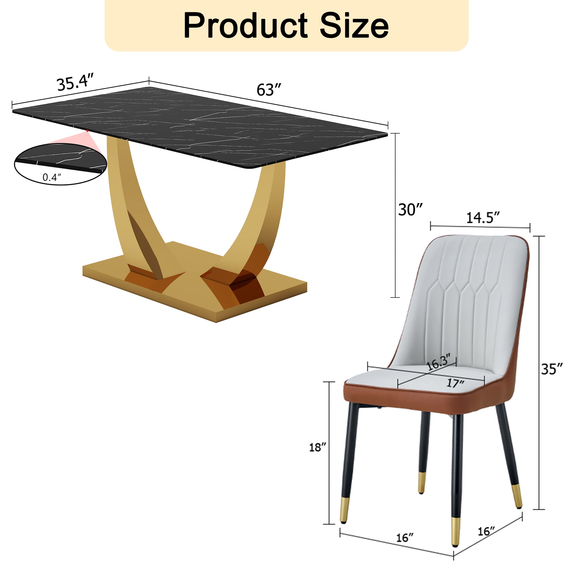 Table And Chair Set.Modern Rectangular Dining Table With Black Textured Stickers Glass Tabletop And Gold Plated Metal Legs.Paried With 6 Comfortable Chairs With Pu Seats And Black Metal Legs. Black Gold,Brown,Light Gray Seats 6 Glass Metal