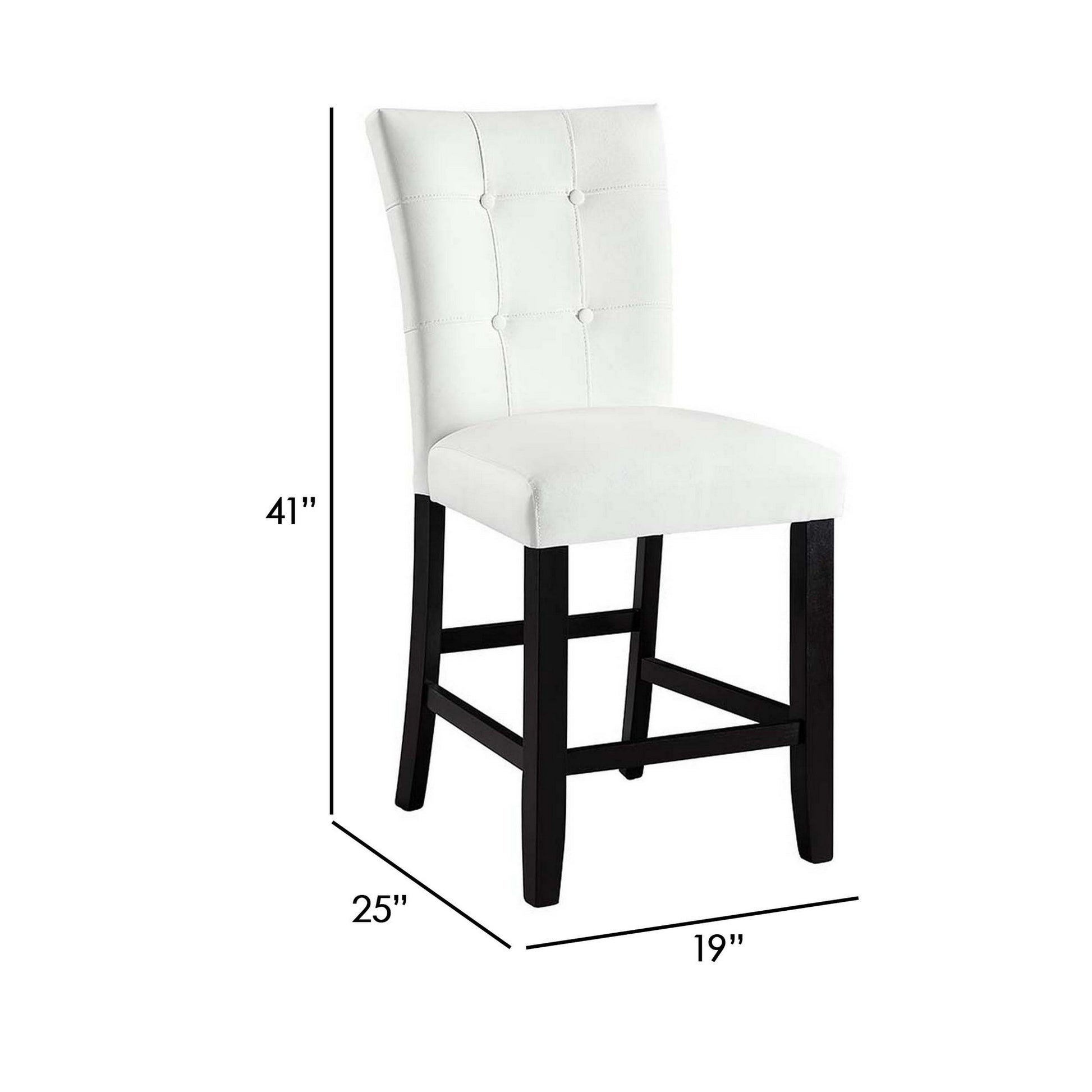 Nok 25 Inch Counter Chair, Set Of 2, Button Tufted Back, White, Black White Wood