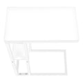 Accent Table, C Shaped, End, Side, Snack, Living Room, Bedroom, White Laminate, White Metal, Contemporary, Modern White Particle Board