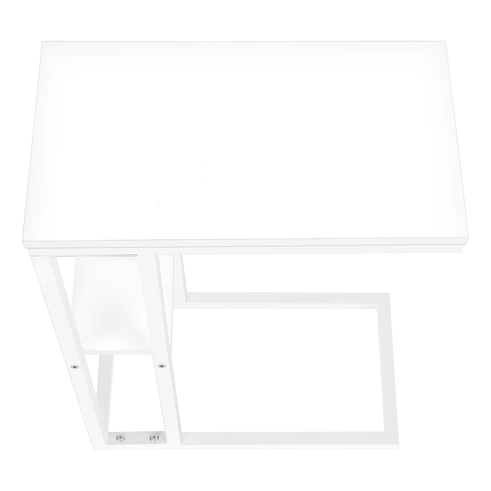 Accent Table, C Shaped, End, Side, Snack, Living Room, Bedroom, White Laminate, White Metal, Contemporary, Modern White Particle Board