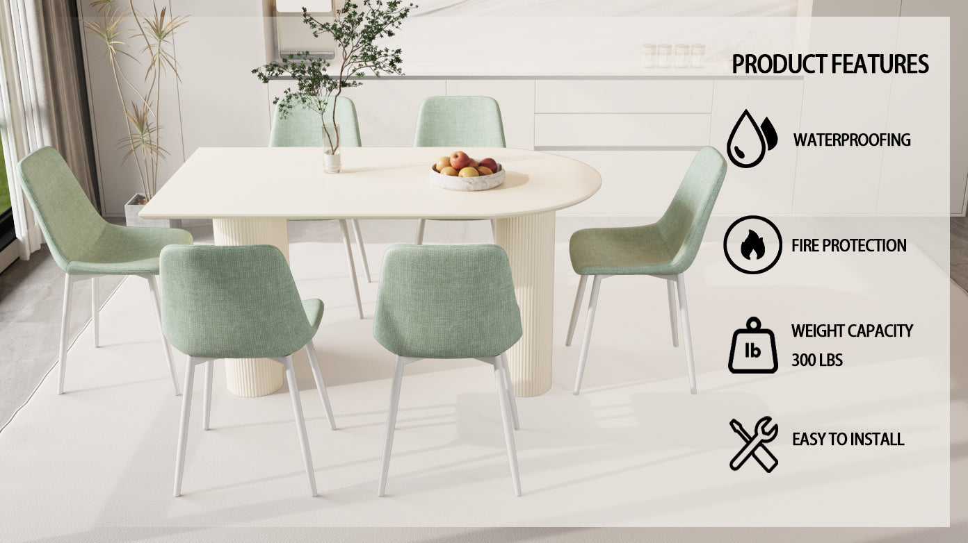 63 "Mdf Cream Style Coffee Table And Modern Dining Chair 8 Piece Set, Modern And Stylish Kitchen Dining Table Set, Round Wave Table Legs, Dining Table And Linen Chairs Buy 6 Chairs And Get 2 Free