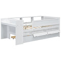 Multi Functional Twin Daybed With Drawers And Trundle, Headboard Storage And Tables, Usb Charging Station, White Box Spring Not Required Twin White Wood Daybeds Pine