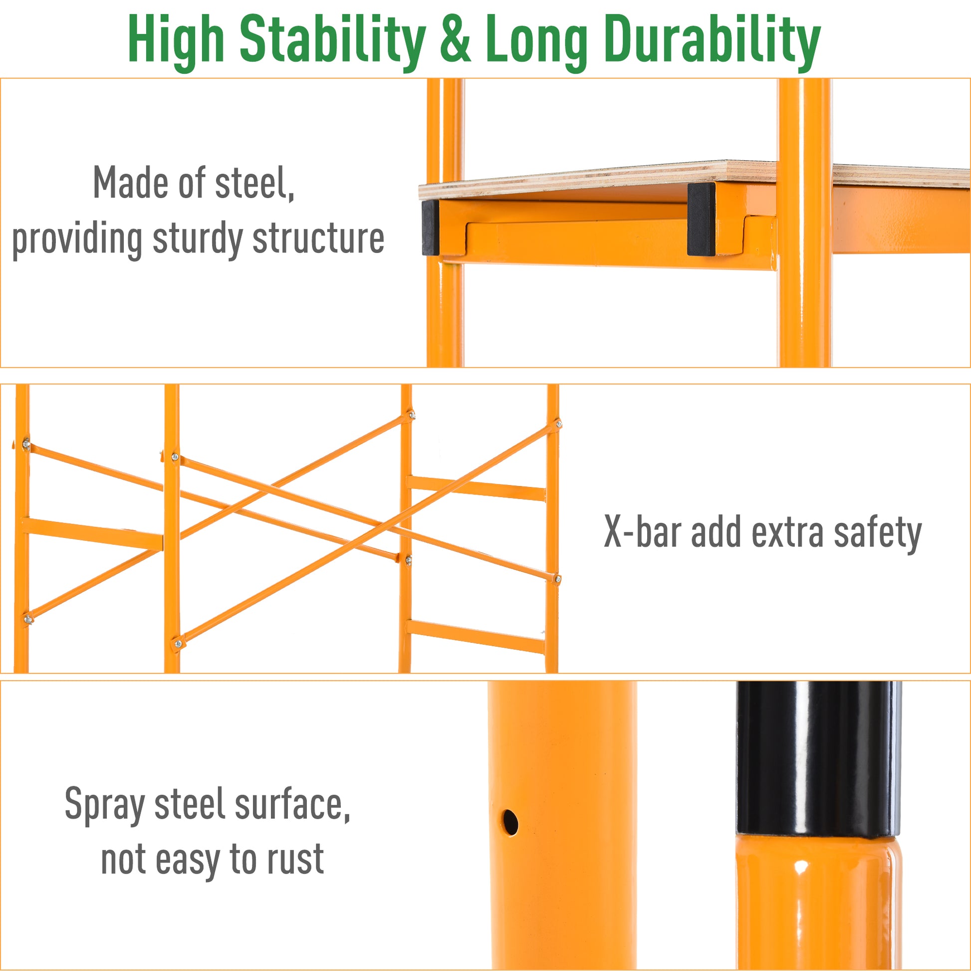 Homcom 4 Step Steel 4.6 X 2 X 6 Ft. Scaffold 2 Wheels Free Moving For Indoor & Outdoor Decoration Anti Skid, 440 Pound Capacity Black Steel