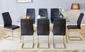 Table And Chair Set.Modern Rectangular Glass Dining Table With A Tempered Glass Tabletop And Metal Legs, Paired With Multiple Chairs Designed With Pu Cushions And Golden Metal Legs. Black Gold Seats 8 Tempered Glass