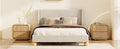 Modern Velvet Upholstered Platform Bed With Wingback Headboard And Round Wooden Legs, Cream,Queen Size Old Sku:Bs531851Aac Box Spring Not Required Queen Cream Wood Bedroom Modern Bed Frame Velvet