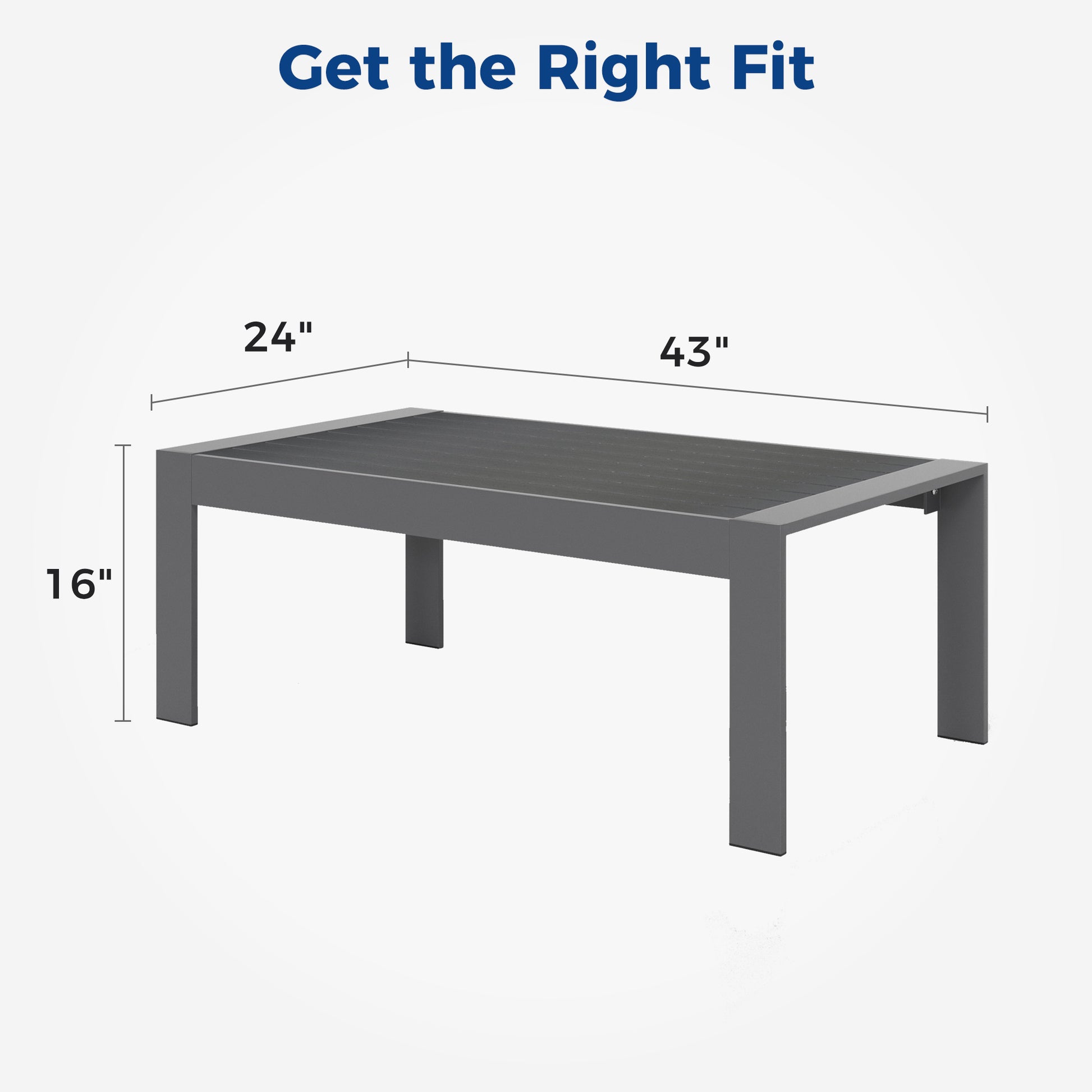 All Weather Aluminum Outdoor Coffee Table, Modern Coffee Table For Outside, Rectangle Patio Coffee Table Gray Gray Aluminium