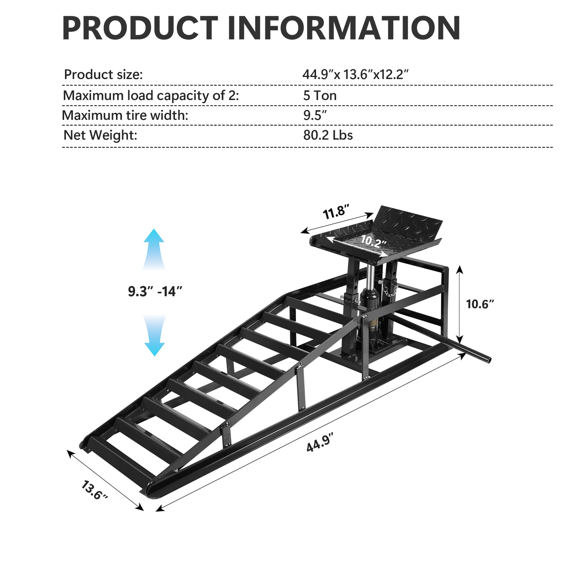 Car Ramps 2 Pack Car Ramps For Oil Changes Heavy Duty Steel Hydraulic High Lift Service Vehicle Ramps 5T Automotive Truck Wheel Ramps With Support Jack For Diy Auto Beauty Stores Repair Black Steel