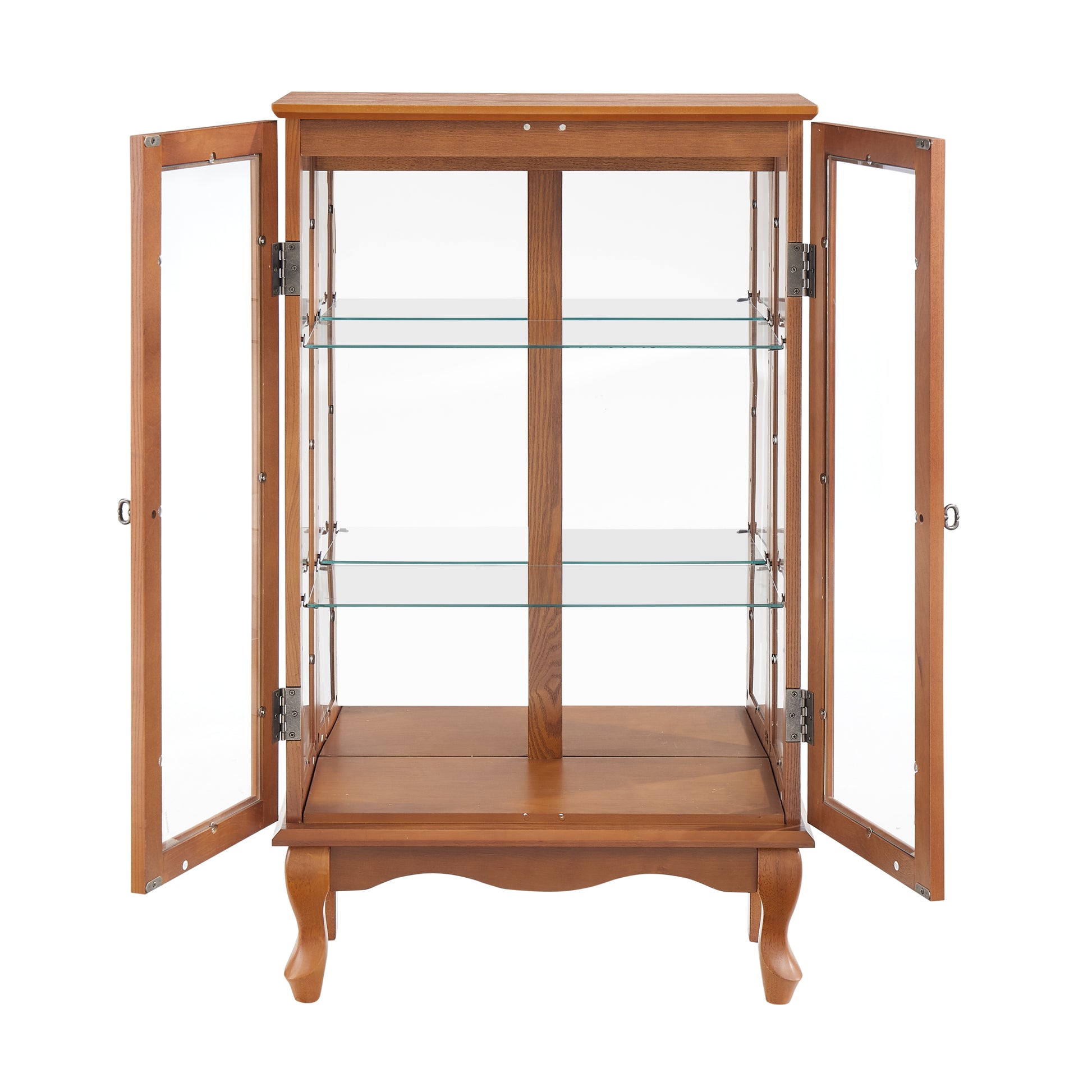 2 Doors Curio Cabinet With Tempered Glass Doors, Curio Cabinets With Mirrored Back Panel And Adjustable Shelves, Lighted Display Cabinet For Home, Office Light Bulb Included Oak Oak Mdf Glass