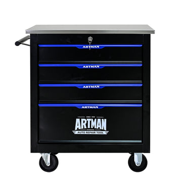 4 Drawers Multifunctional Tool Cart With Wheels Black Black Blue Steel