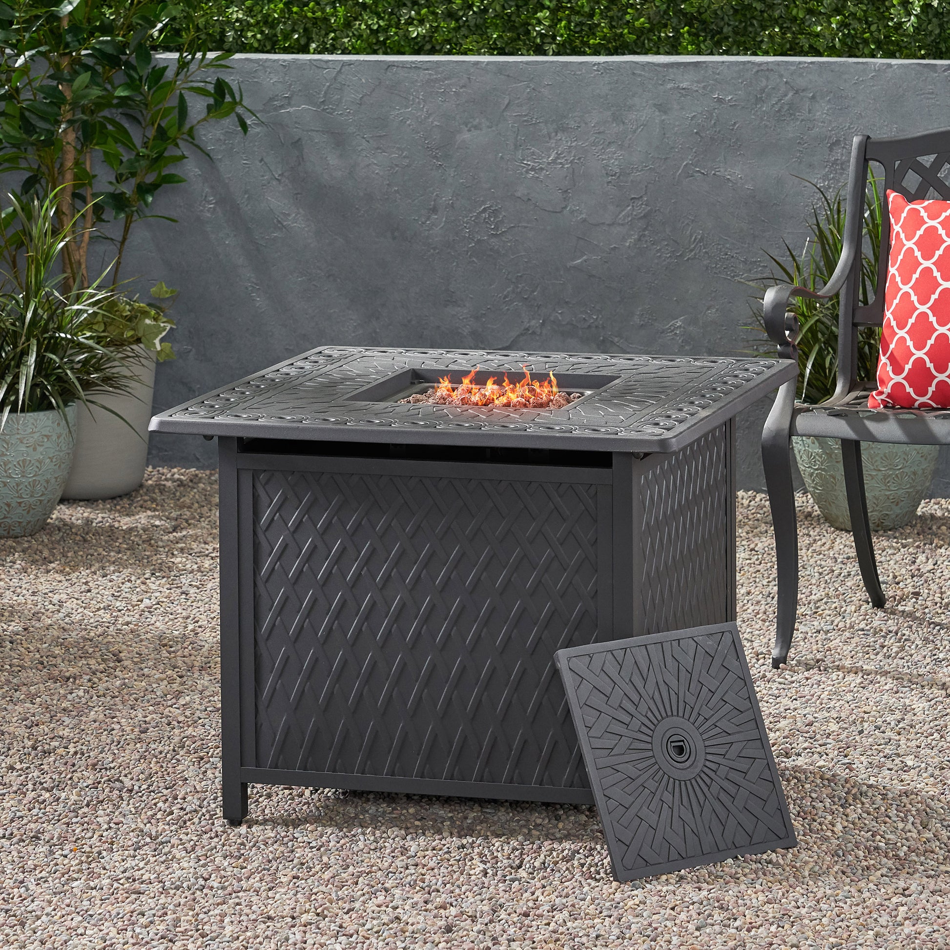 Aspen 32" Square Firepit 37,000 Btu Matt Black Aluminium