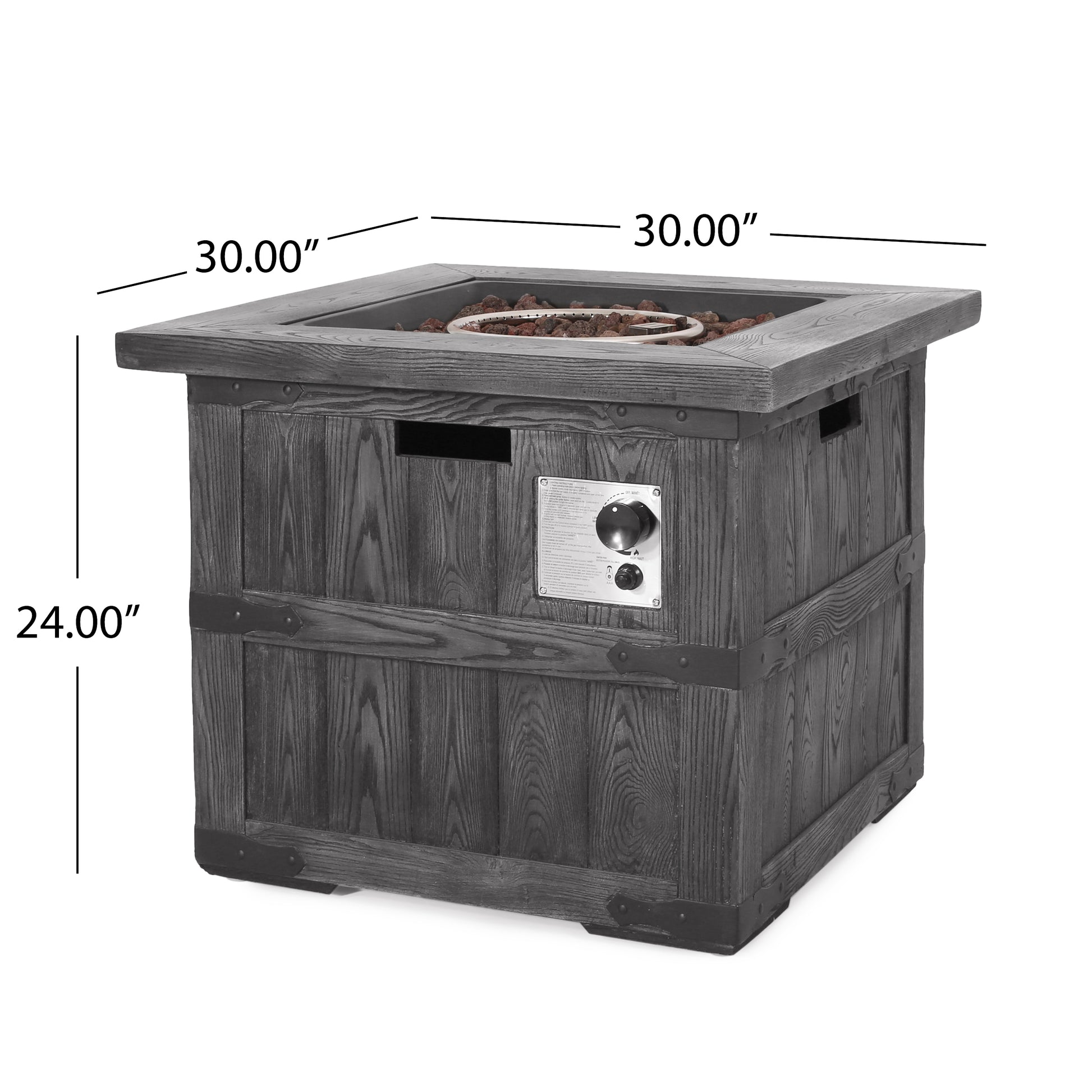 Outdoor Patio 24.5" H X 30" W Square Gas Burning Concrete Fire Pit 40, 000 Btu, Fire Pit Table With Tank Inside, Grey Grey Magnesium Oxide