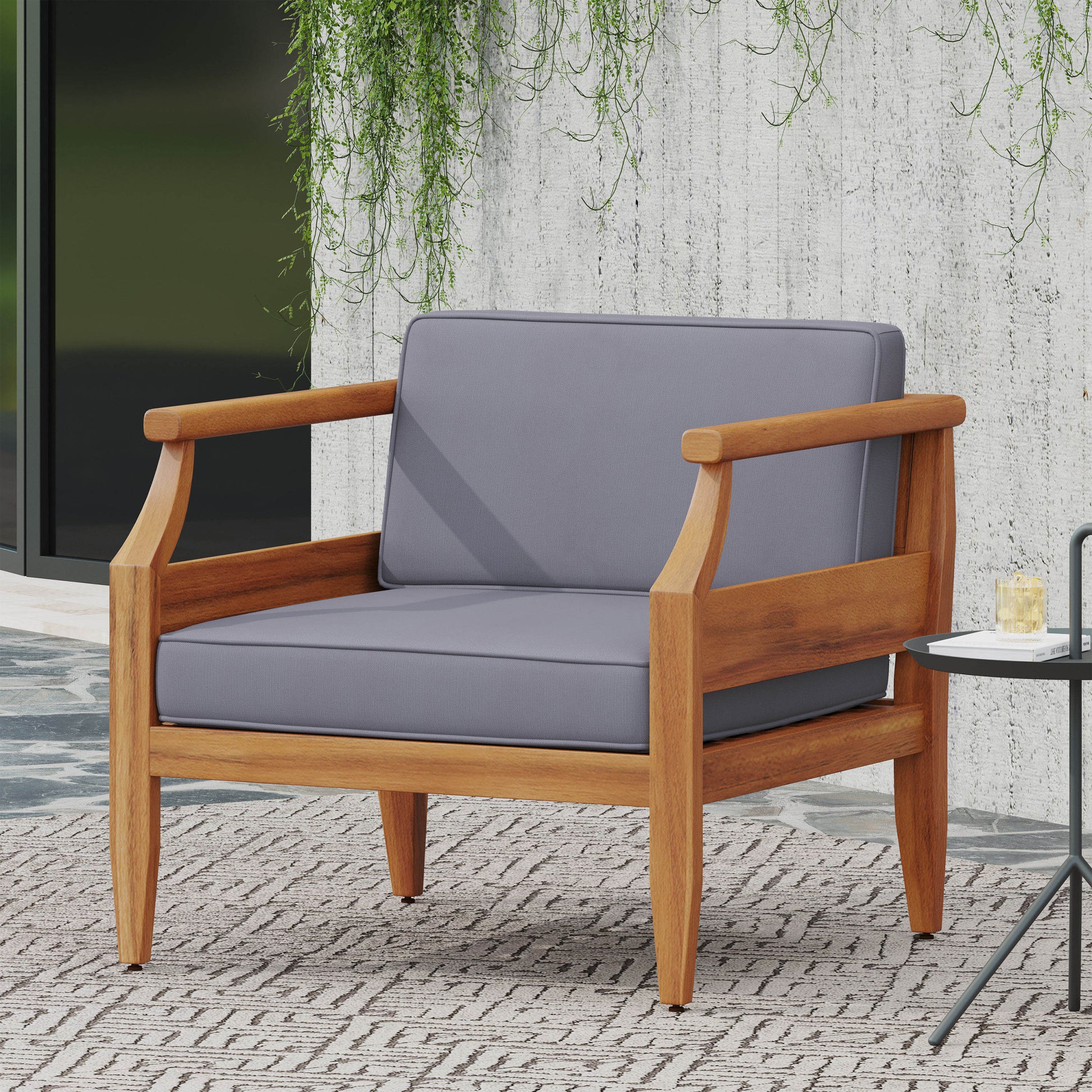 Aston Acacia Wood Outdoor Club Chairs With Cushions Teak Dark Gray Teak Acacia Wood