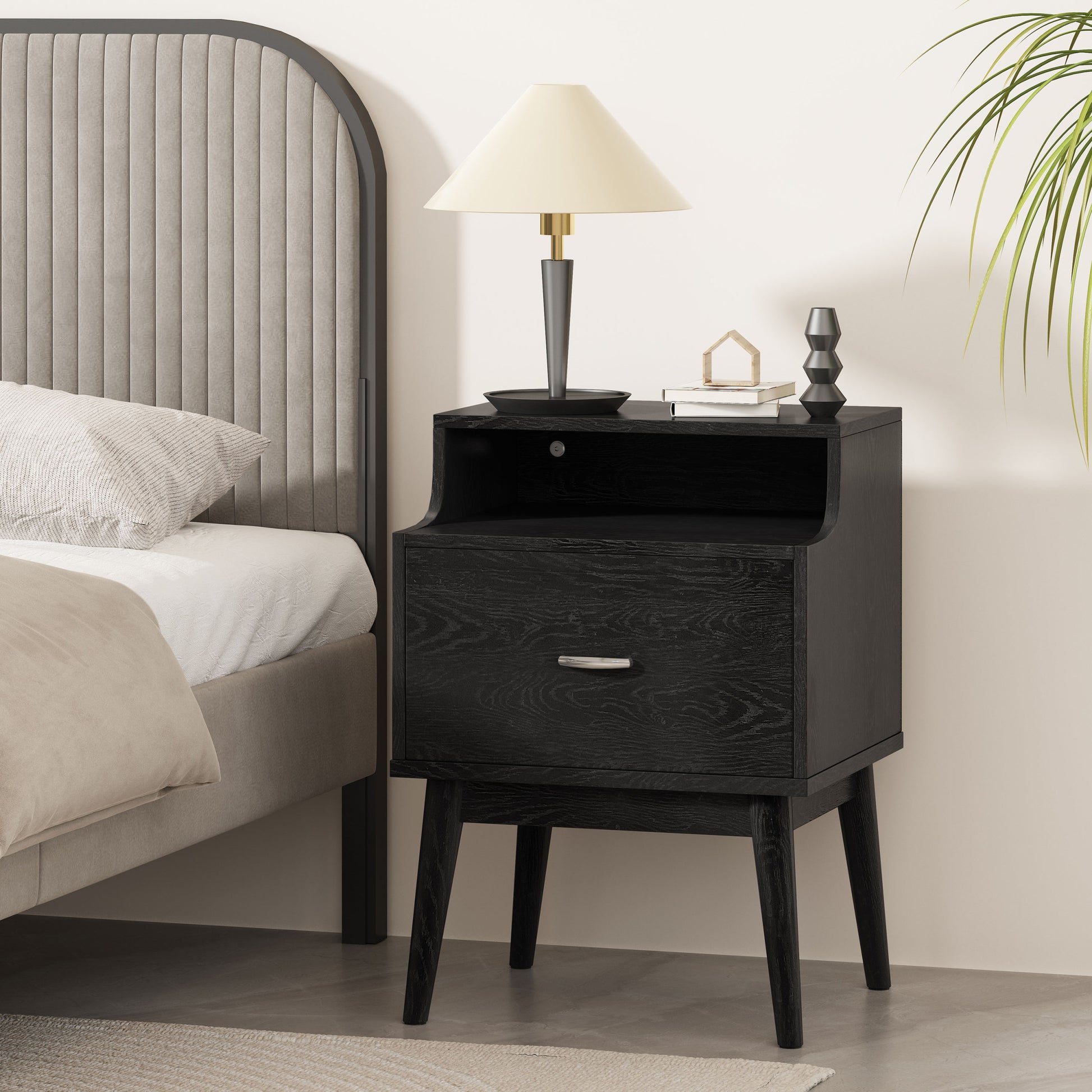 Disa 1 Drawer Nightstand Black Mdf