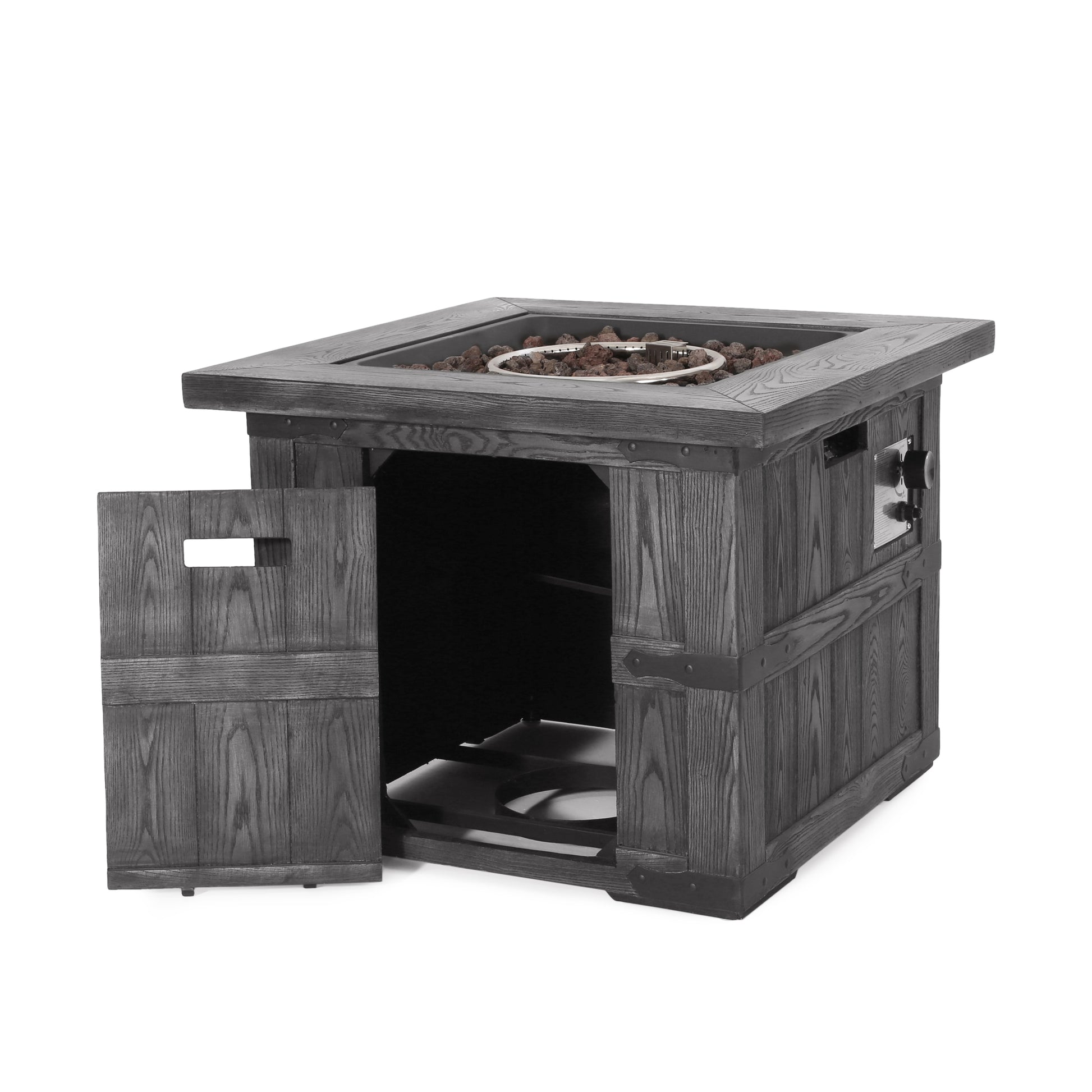 Outdoor Patio 24.5" H X 30" W Square Gas Burning Concrete Fire Pit 40, 000 Btu, Fire Pit Table With Tank Inside, Grey Grey Magnesium Oxide