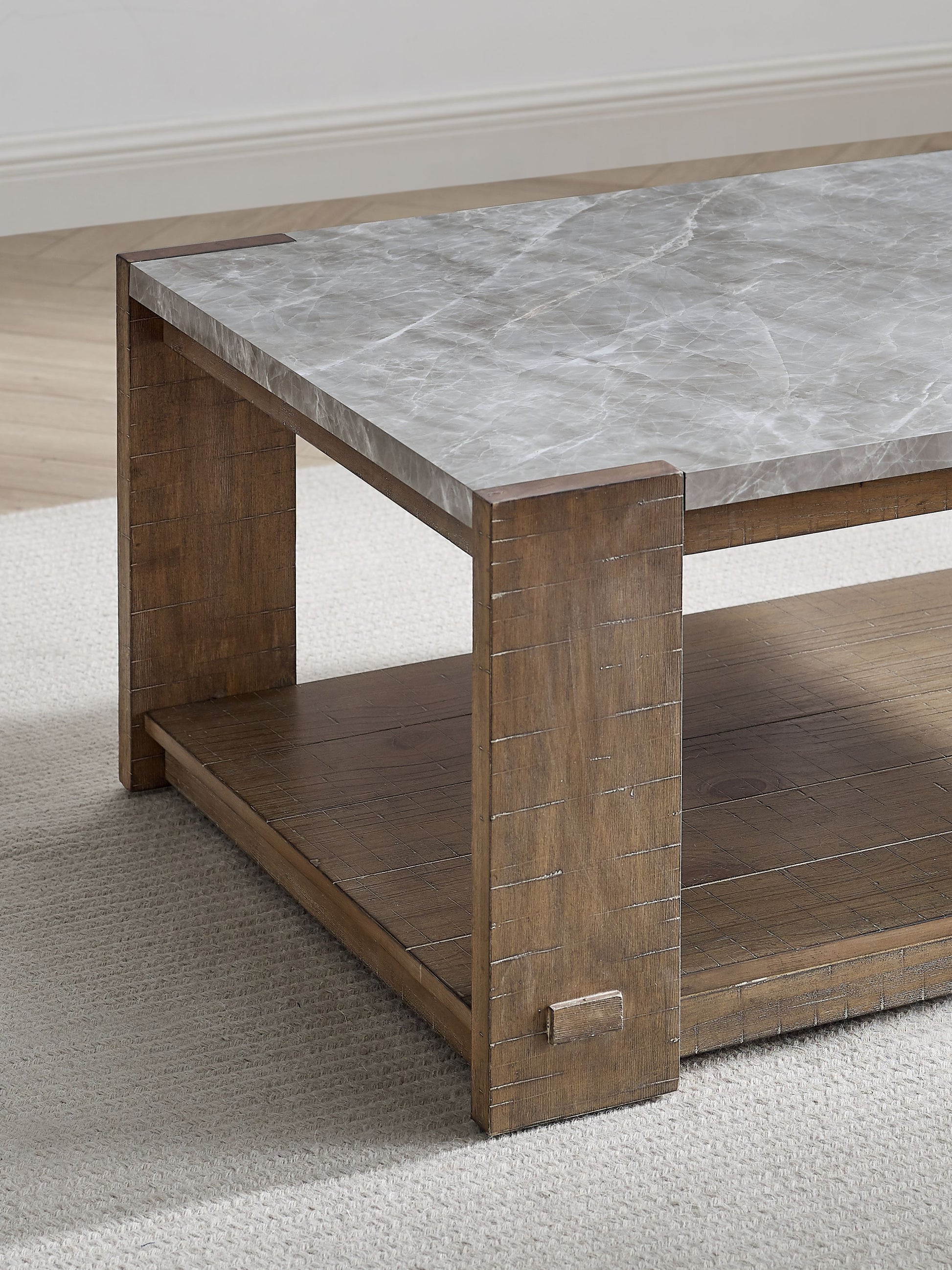 Libby Sintered Stone Coffee Table With Casters Brown Brown Wood