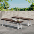 Outdoor Carlisle Benches, Sandblasted Dark Brown White Set Of 2 Brown White Acacia Wood