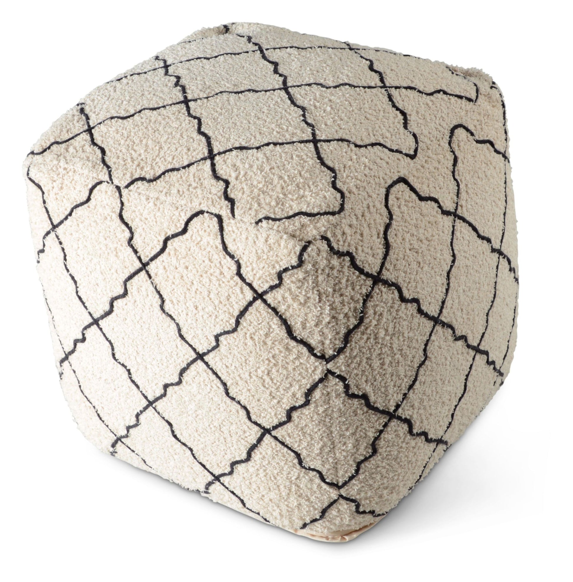 Lattice Square Pouf Beige Beige Fabric