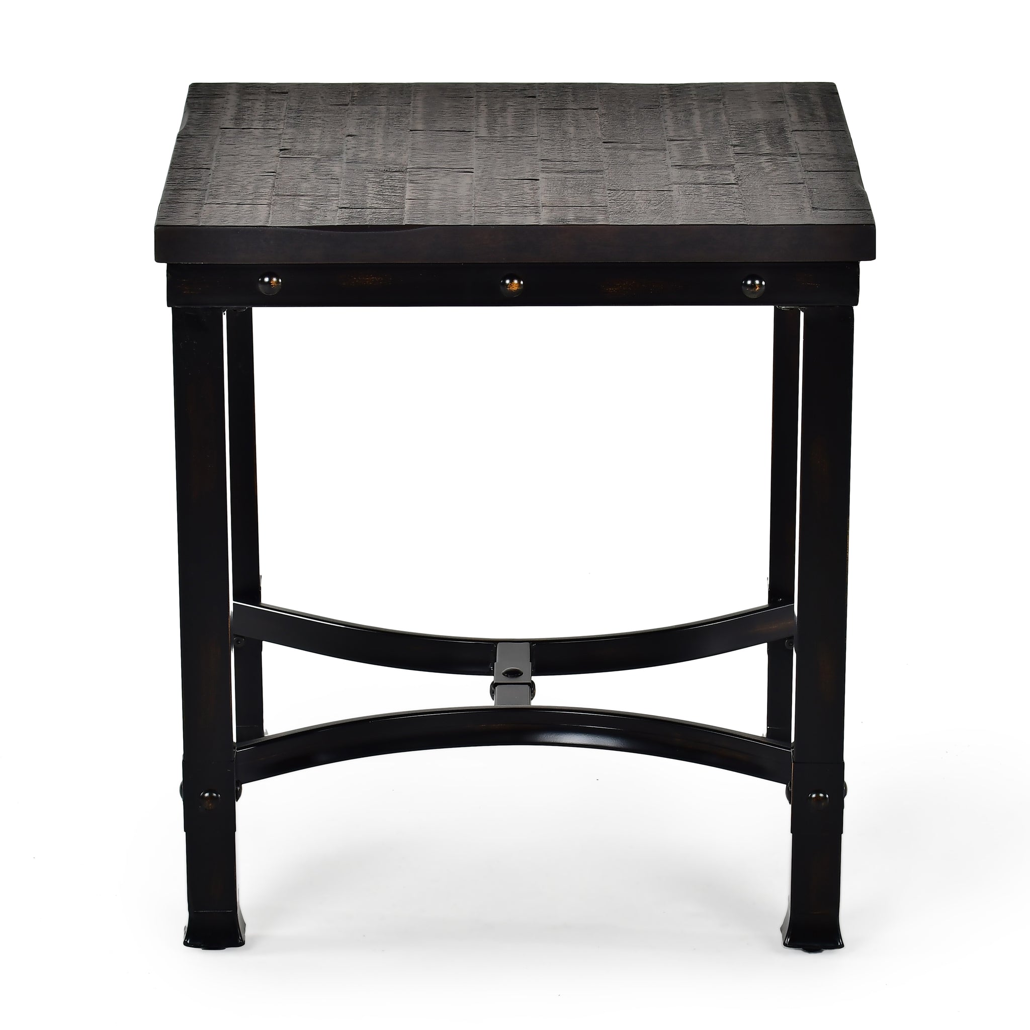 Rustic Square End Table Aged Butcher Block Style Surface, Dark Iron Legs, Distressed Finish Blend With Any D Cor Gray Metal