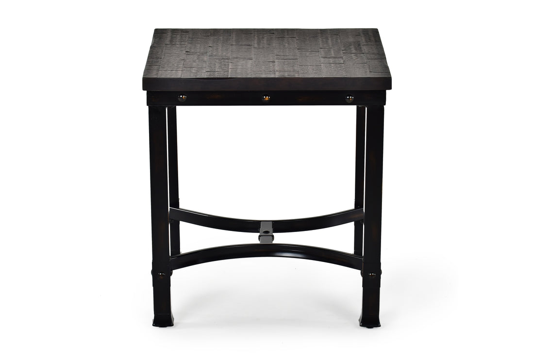 Rustic Square End Table Aged Butcher Block Style Surface, Dark Iron Legs, Distressed Finish Blend With Any D Cor Gray Metal