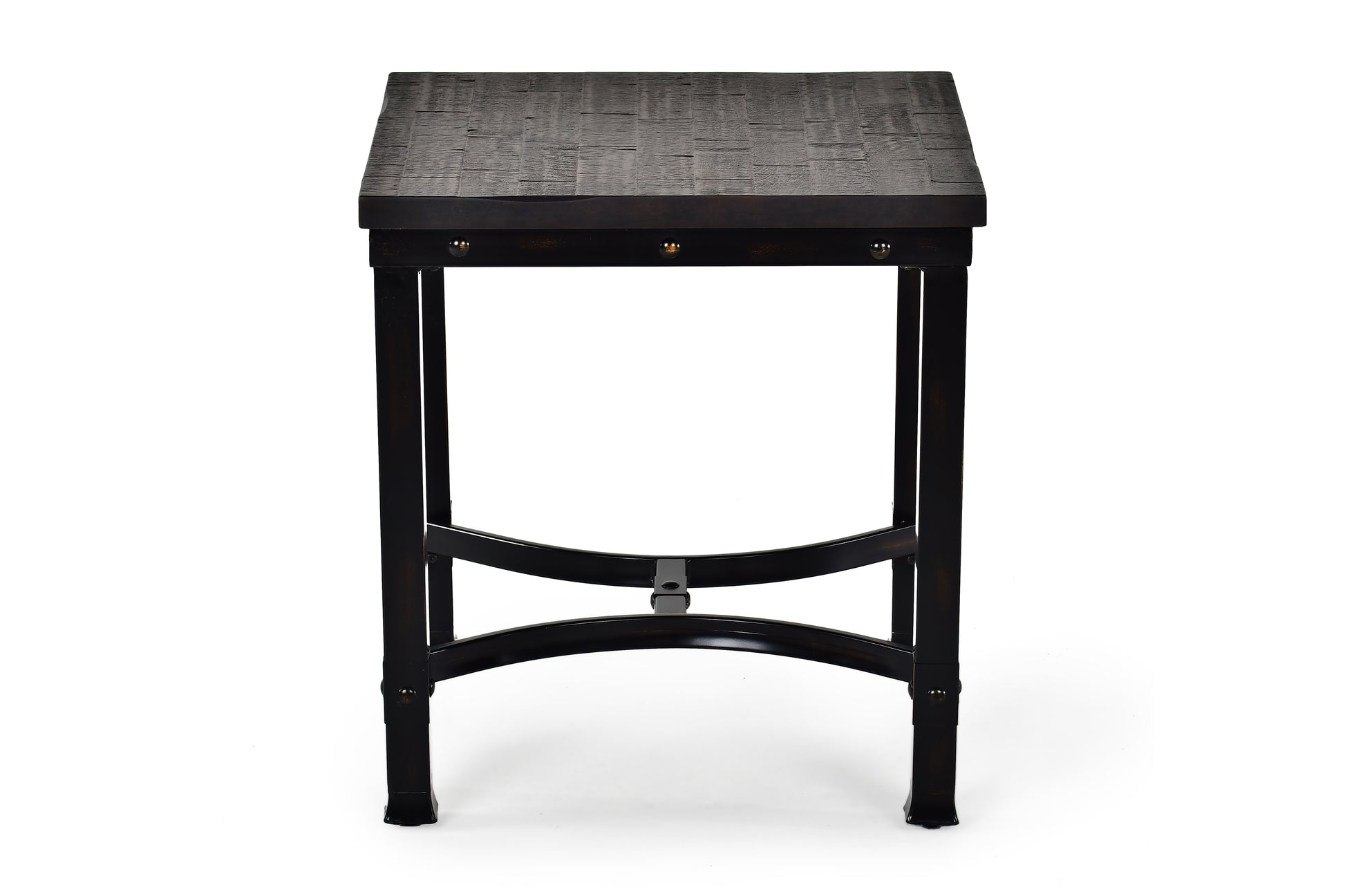 Rustic Square End Table Aged Butcher Block Style Surface, Dark Iron Legs, Distressed Finish Blend With Any D Cor Gray Metal