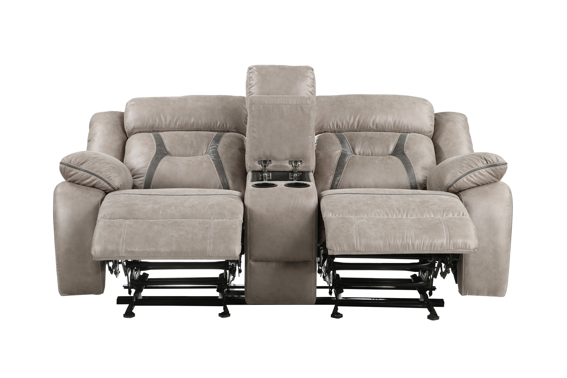 Tyson Reclining Glider Console Grey Grey Faux Leather 2 Seat