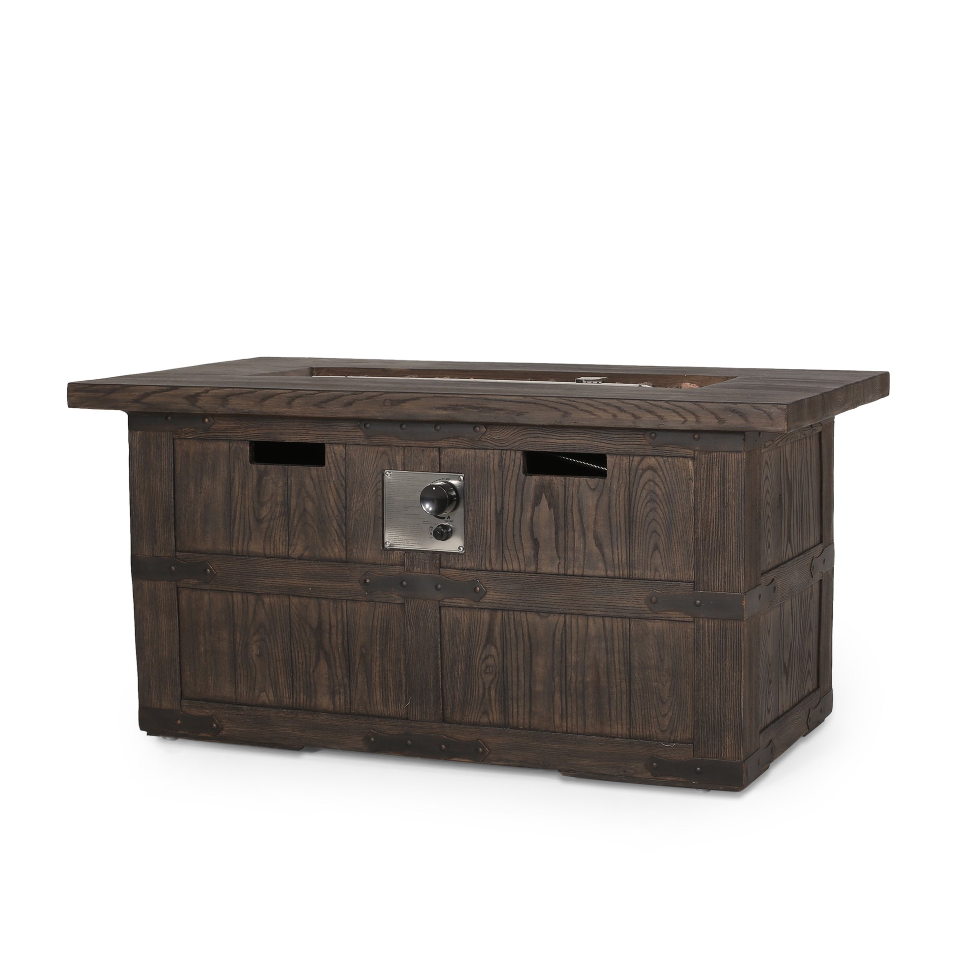 Andrew Rectangle Fire Pit 40,000 Btu Tank Inside Brown Magnesium Oxide