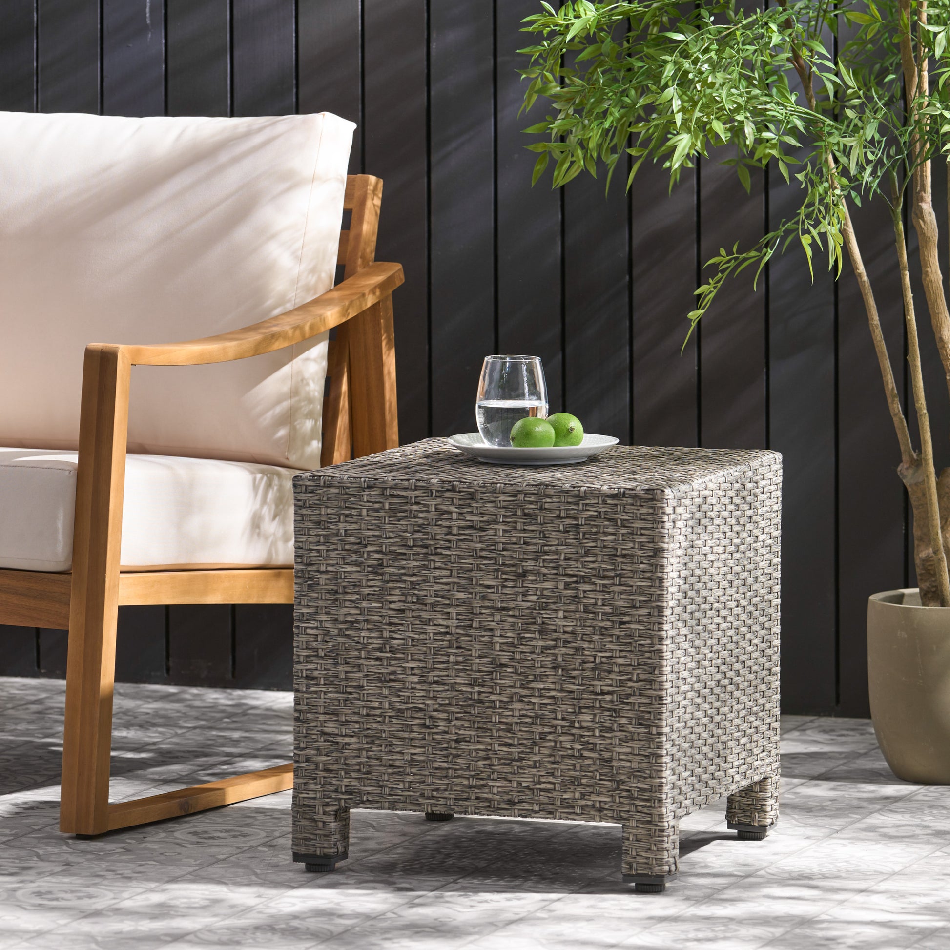 Puerta Accent Table Black Pe Rattan Iron