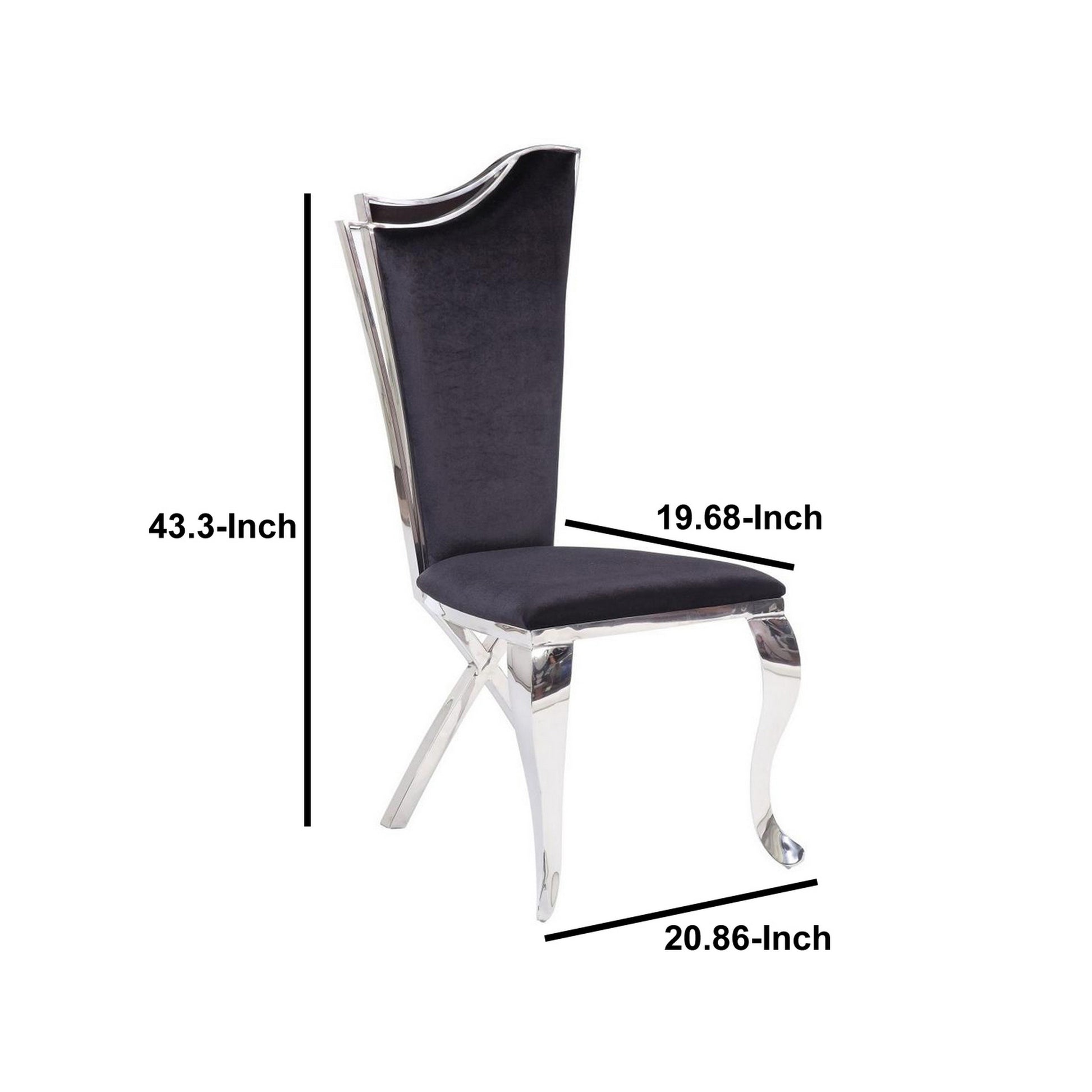 Fabric Upholstered Metal Side Chairs With Asymmetrical Backrest, Silver And Black, Set Of Two Black And Silver Wood Fabric