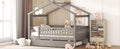 Full Size Wooden House Bed With Twin Size Trundle, Gray Full Gray Solid Wood Mdf