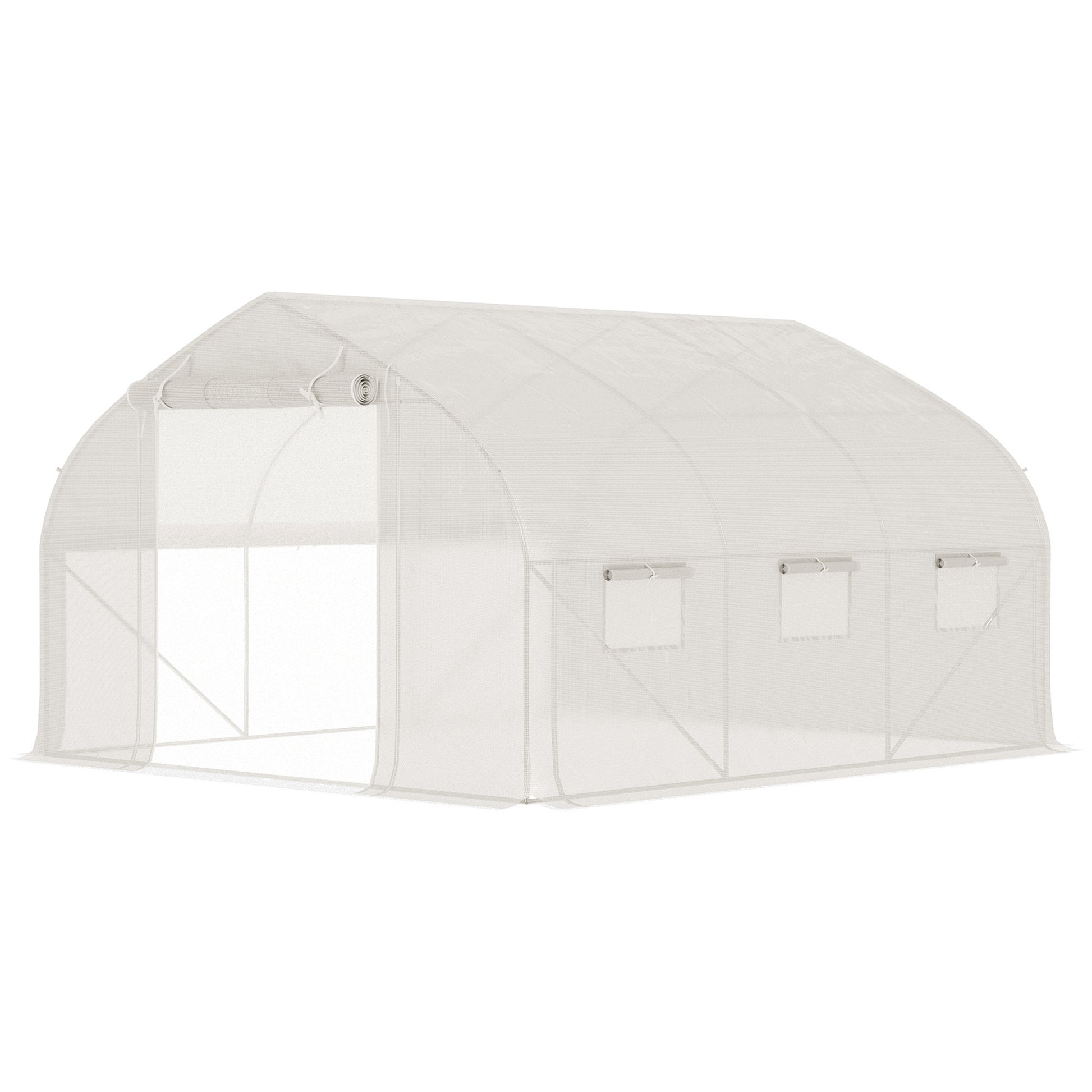 Outsunny 11.5' X 10' X 6.5' Walk In Tunnel Greenhouse, Green House With Zippered Mesh Door, 7 Mesh Windows & Roll Up Sidewalls, Upgraded Gardening Plant Hot House With Galvanized Steel Hoops, White White Steel
