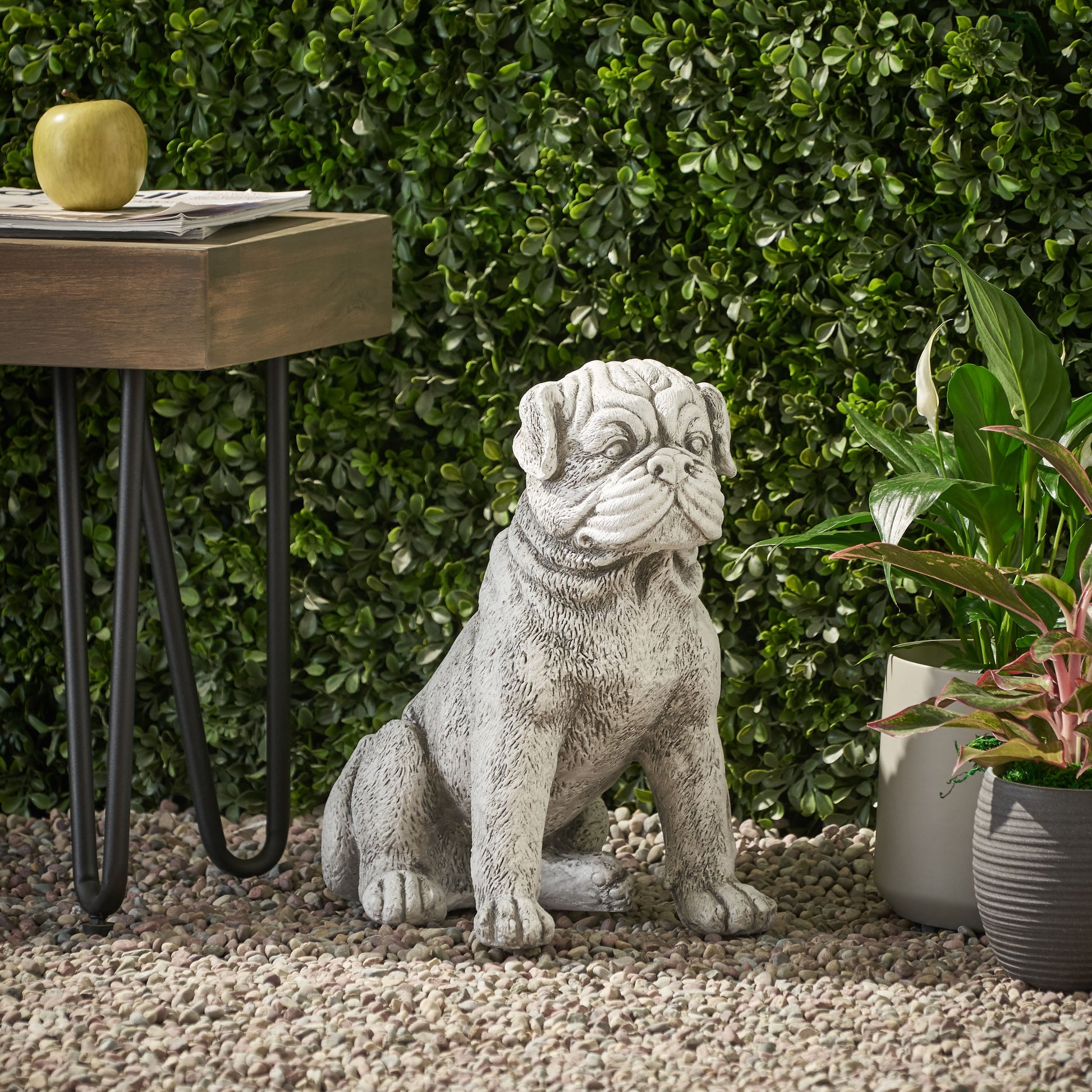 Dog Animals Weather Resistant Concrete Garden Statue Antique White Magnesium Oxide