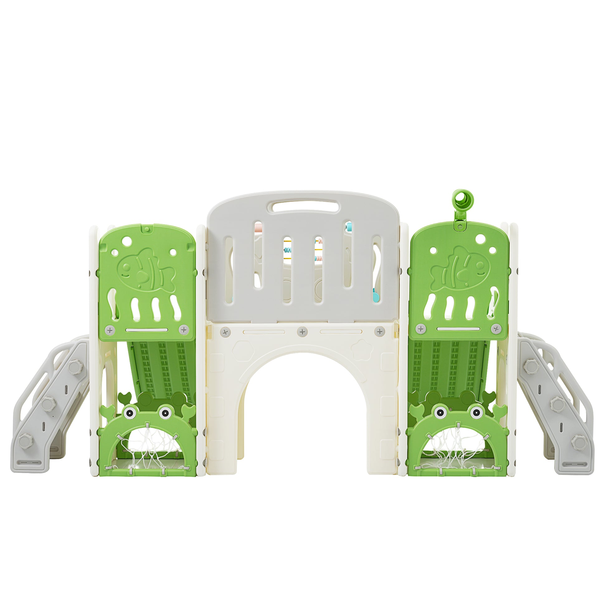 Kids Slide Playset Structure 8 In 1, Freestanding Ocean Themed Set With Slide, Arch Tunnel,Basketball Hoop And Telescope, Double Slides For Toddlers, Kids Climbers Playground Green 50 99 Lbs Cute 1 To 2 Years Hdpe Indoor & Outdoor Use