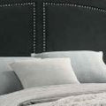 Lily Platform King Upholstered Bed, Padded Headboard, Black, Gold King Black Gold Wood Fabric