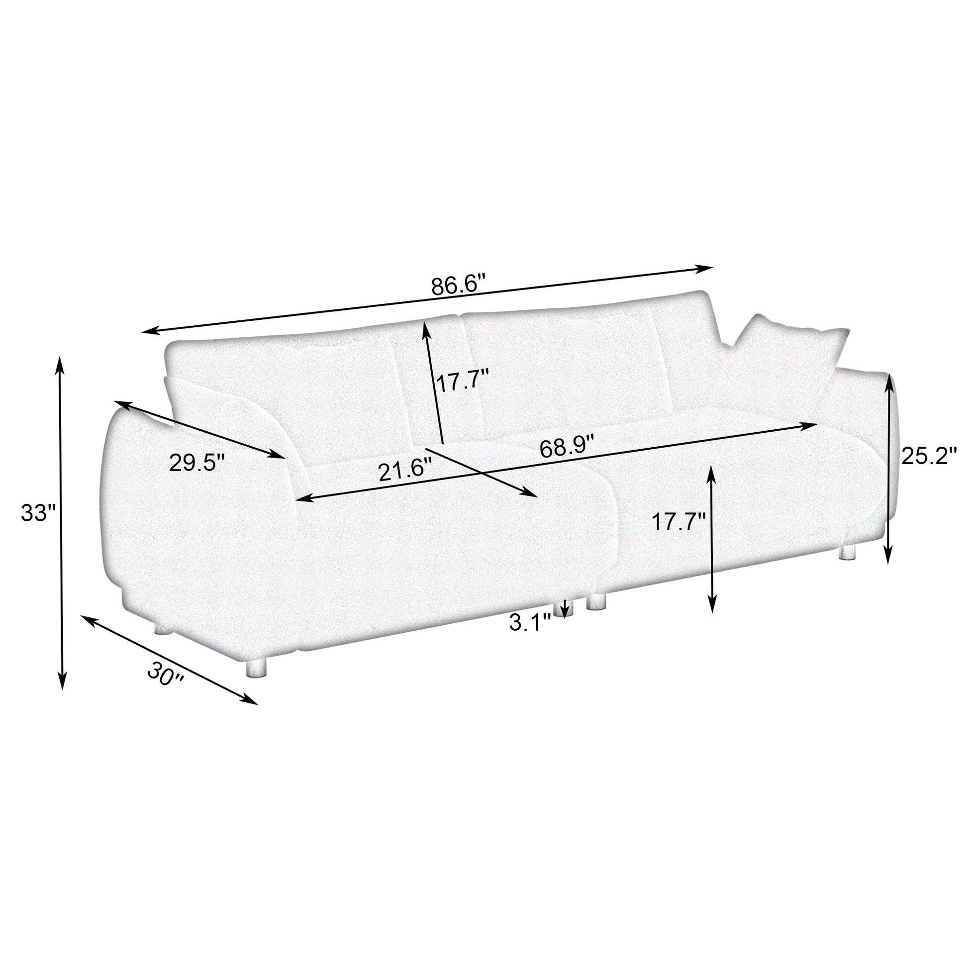 The 86.6 Inch Teddy Fleece Pink Sofa With Four Throw Pillows And Hardware Feet Can Sit Comfortably In An Apartment Bedroom Without Taking Up Space Pink Fabric 2 Seat