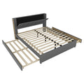 King Size Upholstery Platform Bed With Storage Headboard, 2 Drawers And Trundle, Gray King Gray Upholstered