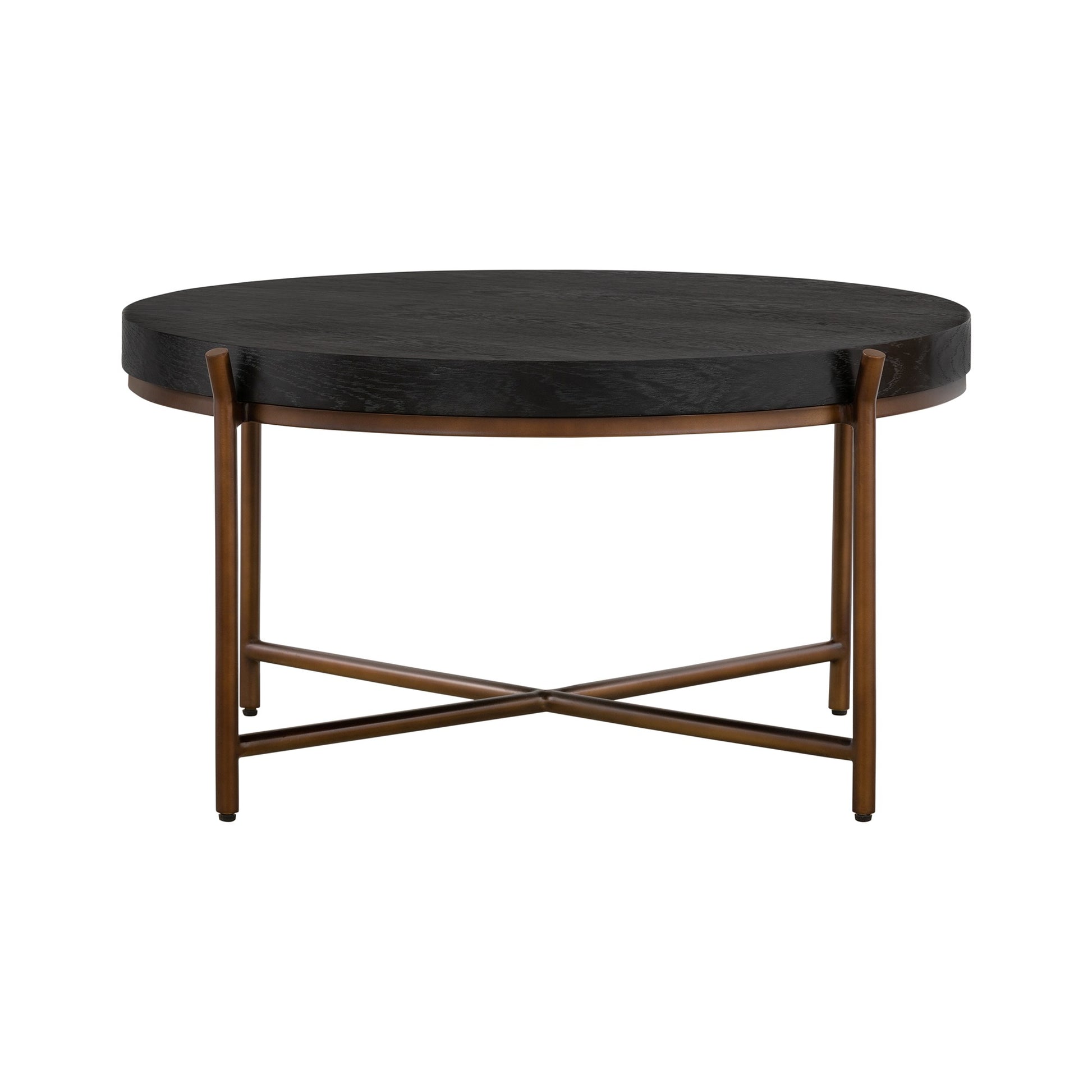 Sylvie Brushed Oak And Metal Round Coffee Table Grey Black Wood Metal