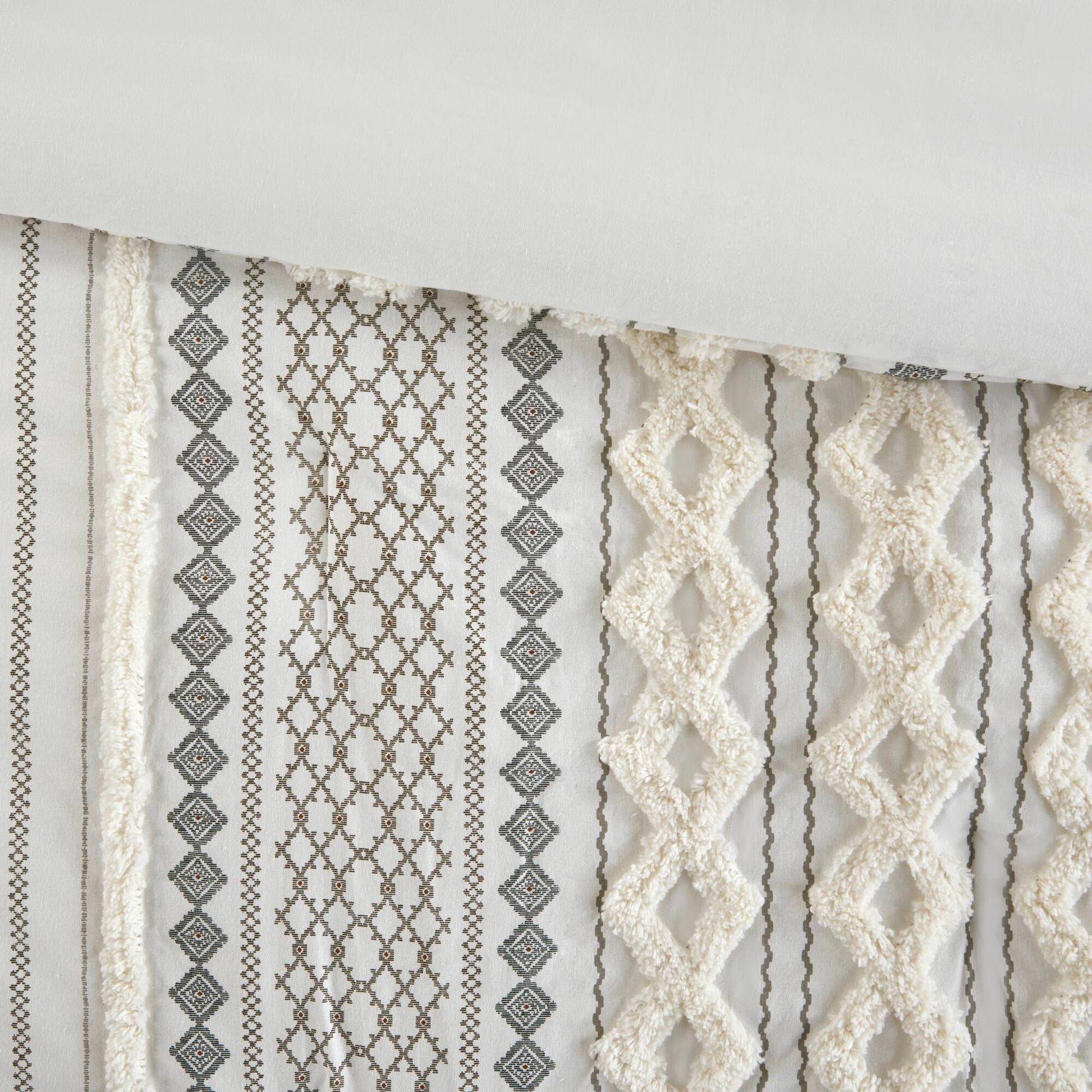 Cotton Printed Comforter Set With Chenille Ivory King Cal King King Ivory Cotton