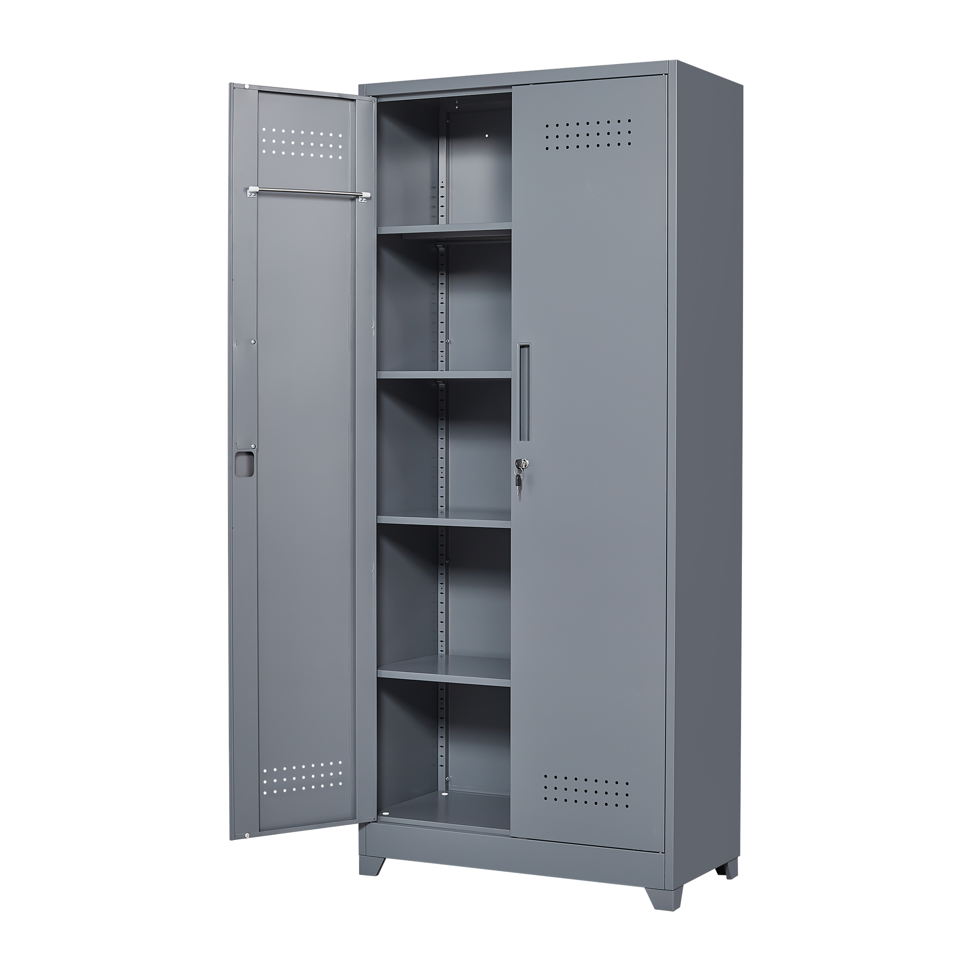 Metal Storage Cabinets, Cleaning Tool Cabinet With Locking Door, Tall Broom Tool Organizer And Storage, Large Storage Cabinet For Kitchen, Pantry, Office, Shop 3 4 Shelves Grey Door Locks Modern Metal