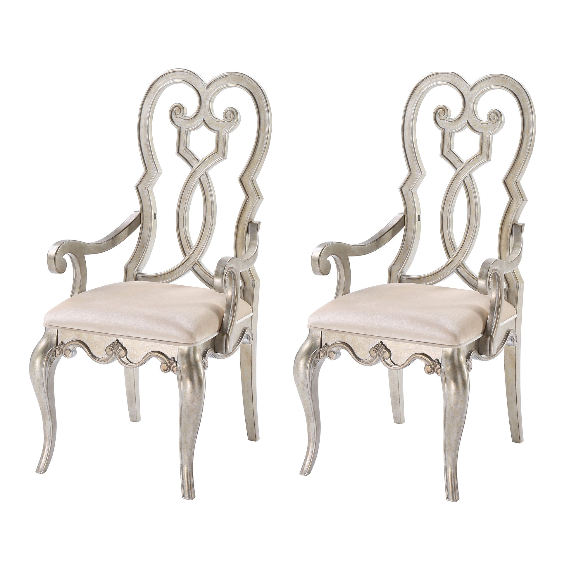 Madigan Ivory And Antique Champagne Arm Chairs Set Of 2 Ivory Dining Room Glam Poplar Set Of 2 Wood Fabric