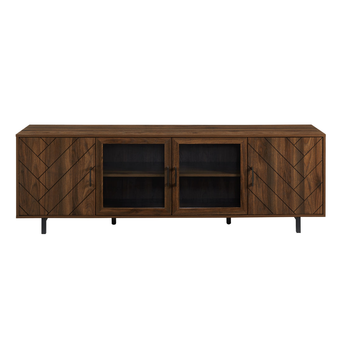 Modern Scandinavian 4 Door Herringbone 70" Tv Stand For Tvs Up To 80" Dark Walnut Dark Brown Mdf