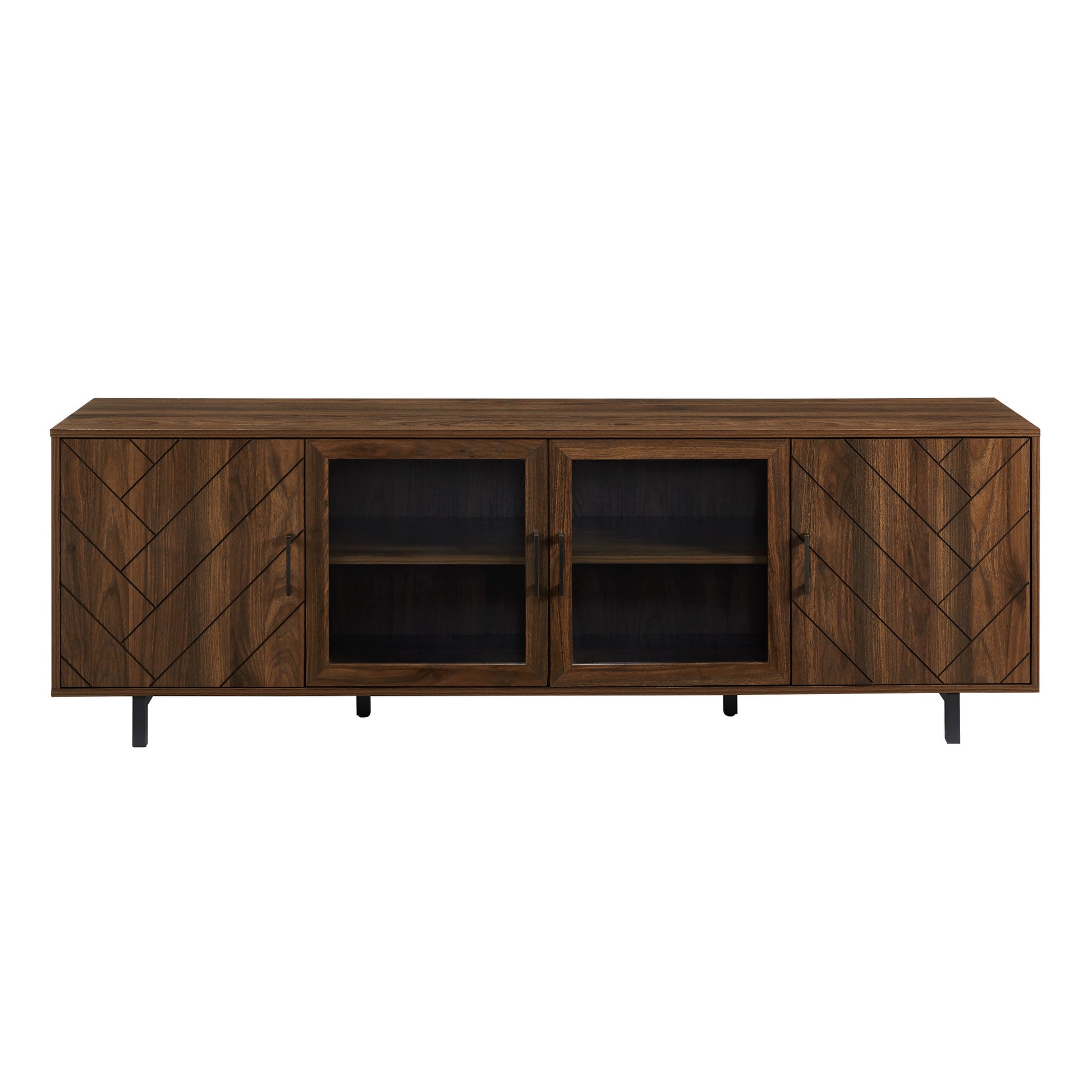 Modern Scandinavian 4 Door Herringbone 70" Tv Stand For Tvs Up To 80" Dark Walnut Dark Brown Mdf