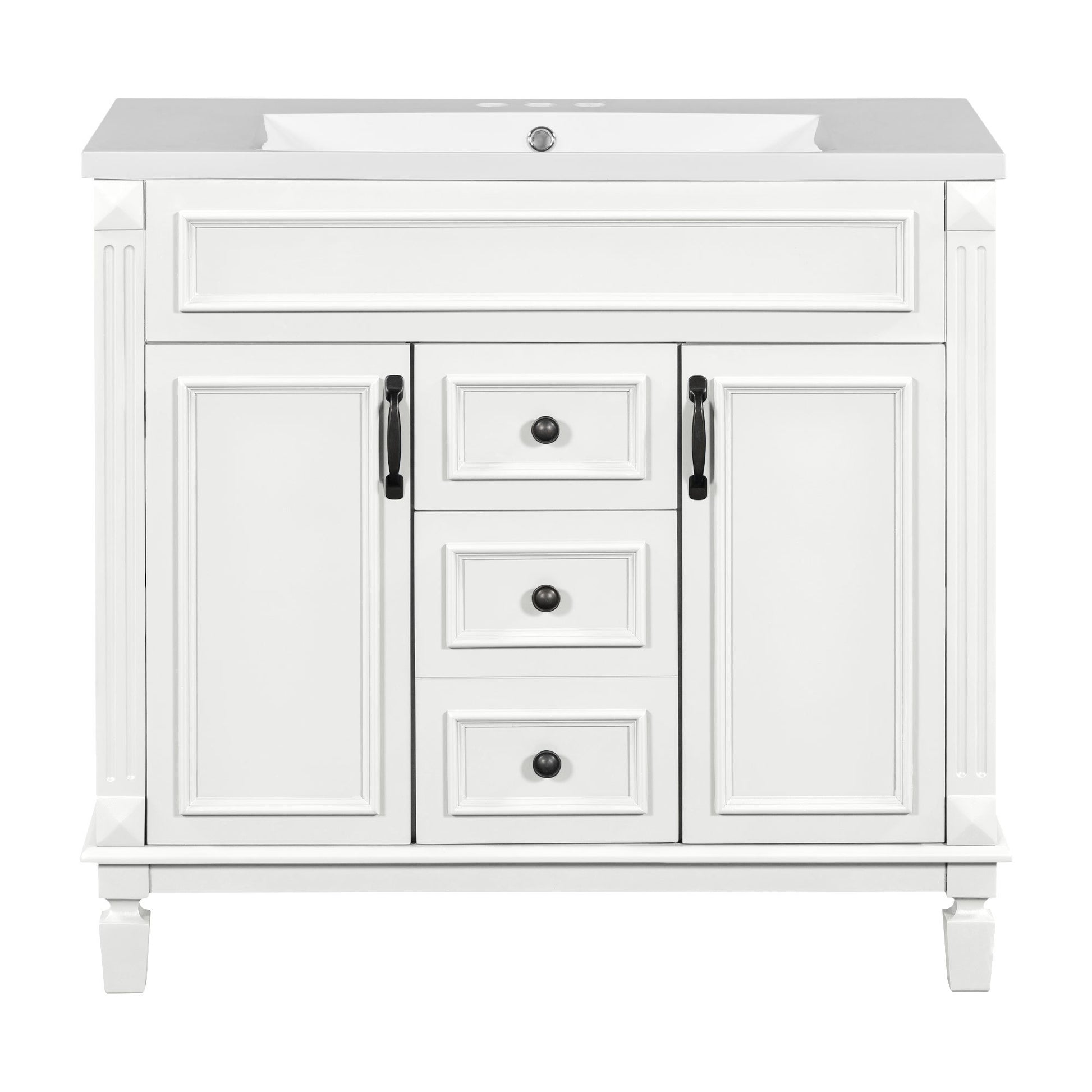 36'' Bathroom Vanity With Top Sink, Modern Bathroom Storage Cabinet With 2 Soft Closing Doors And 2 Drawers, Single Sink Bathroom Vanity White Mdf