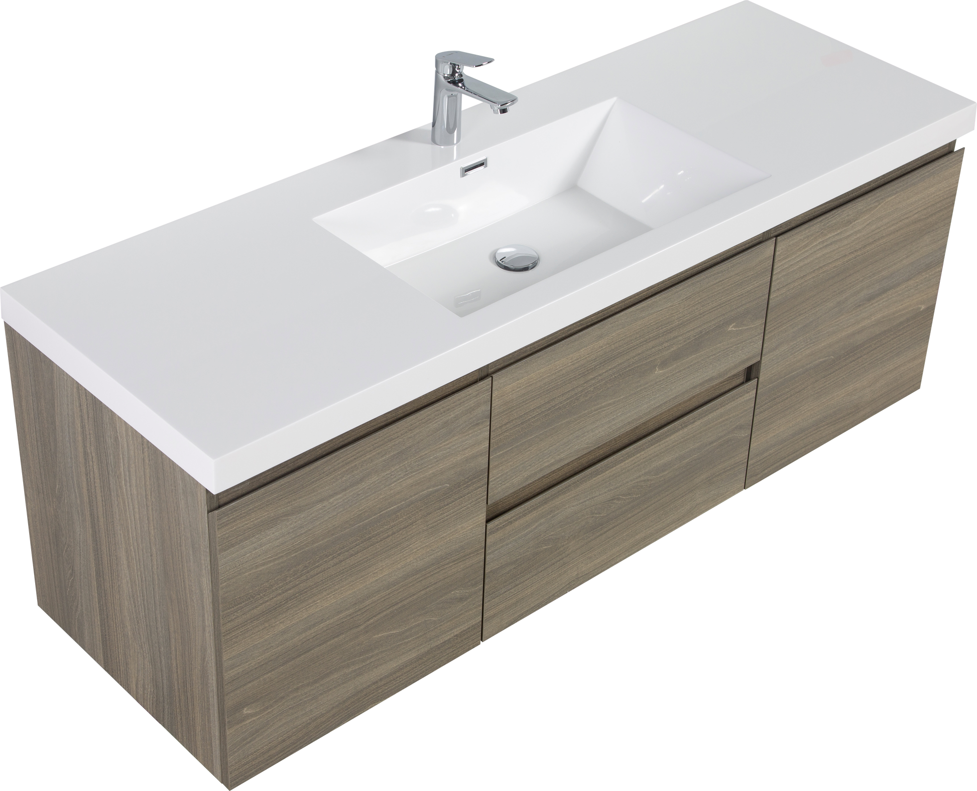 60" Floating Bathroom Vanity With Sink, Modern Wall Mounted Bathroom Storage Vanity Cabinet With Resin Top Basin And Soft Close Drawers, Ash Grey 24V11 60Sag 2 Grey 2 Bathroom Wall Mounted Melamine