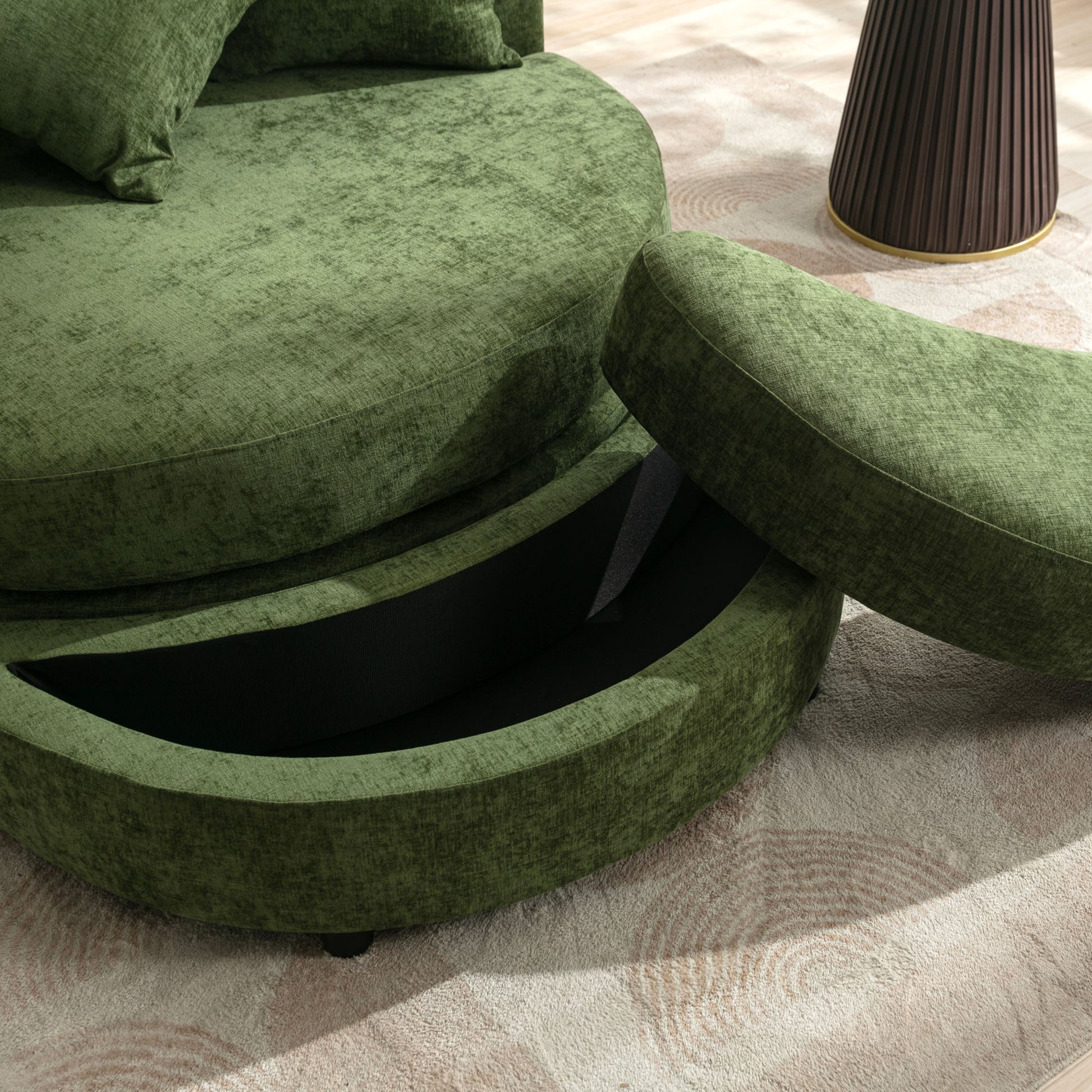 Orisfur. 360 Swivel Accent Barrel Chair With Storage Ottoman & 4 Pillows, Modern Chenille Leisure Chair Round Accent For Living Room, Green Green Foam Chenille