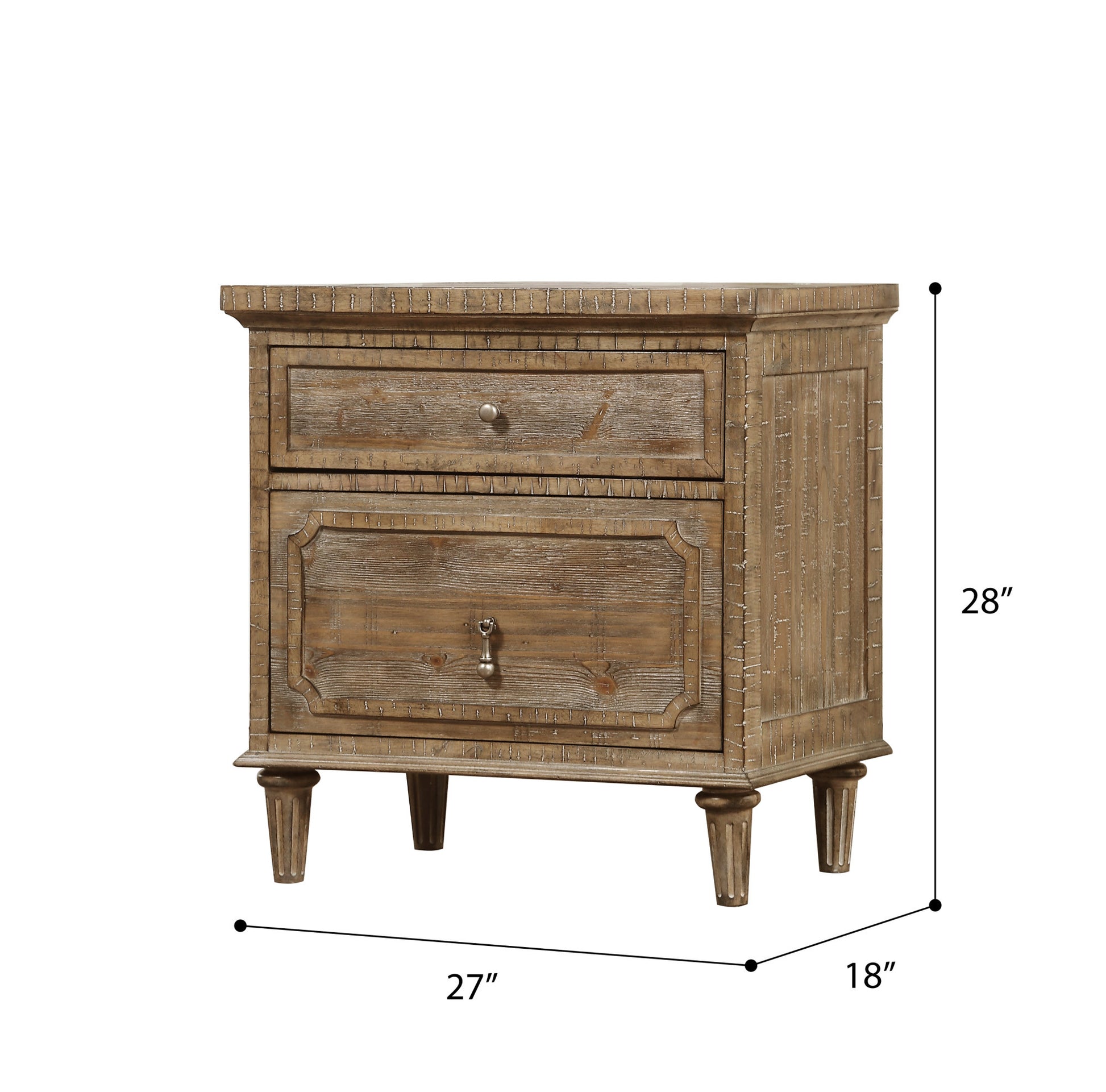 Ludin Taupe 2 Drawer Nightstand Taupe Solid Wood