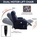 Blue Dual Motor Infinite Position Up To 350 Lbs Chenille Power Lift Recliner Chair, Heavy Duty Motion Mechanism With 8 Point Vibration Massage And Lumbar Heating, Dual Cup Holders White Metal